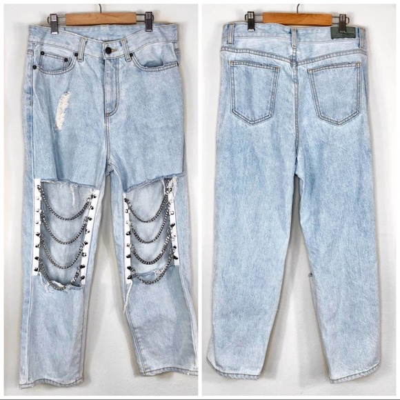 Carmar Galexia Hermia Straight Leg Jeans Cut Out Chain Knee Light Wash Size 27 - Picture 5 of 14